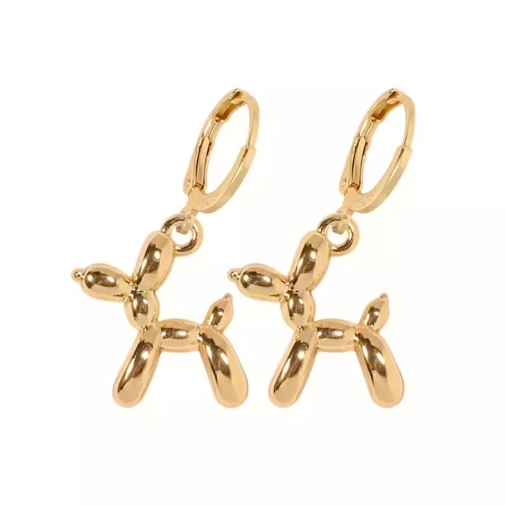 🆕 Dainty 18k Balloon Dog High Polish Mini Hoop Drop Earrings NWT